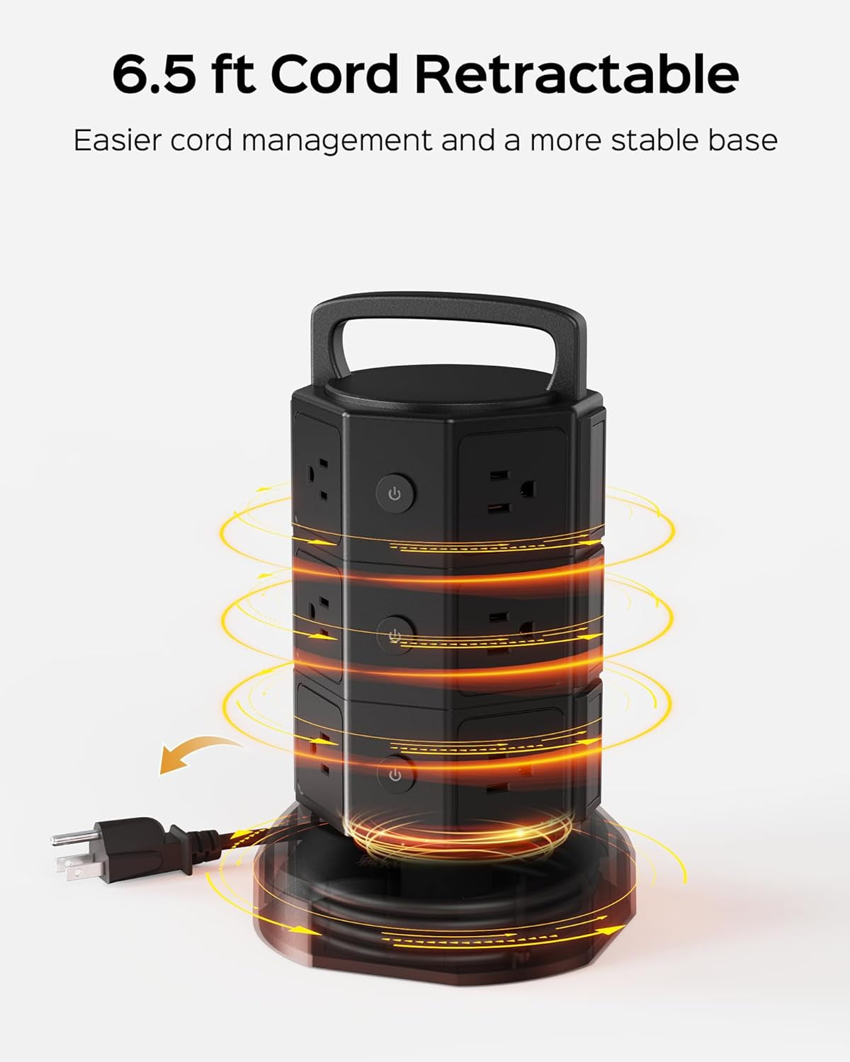 Ultimate Power Strip Tower Surge Protector - 12 Outlets & 6 USB Ports with 6.5Ft Heavy Duty Extension Cord for Home, Office & Dorm