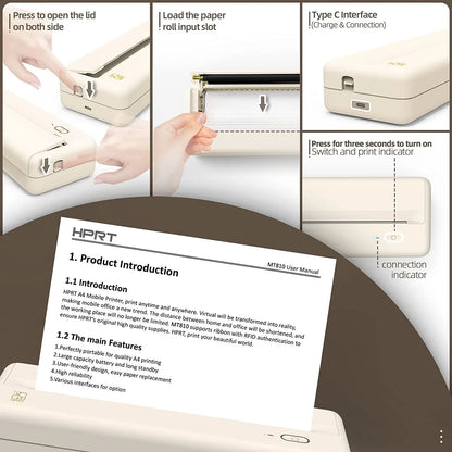 Portable Wireless Thermal Inkless Printer - Compatible with Android, iOS & Laptops - Stylish Beige Design