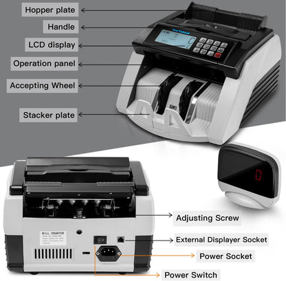 Bill Counter Machine, Money Counting Machine with UV/MG/MT/IR Counterfeit Detection, Count Value of Bills, Valucount, Add and Batch Modes, Large LED Display, 1,000 Bills/Min (Black)