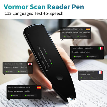 Language Translator Device,Translator Pen Reading Tool for Dyslexia， Reader Pen Translation Scanner Dictionary Pen with Voice & Camera Translators, Portable Translator for Language Learners, Black