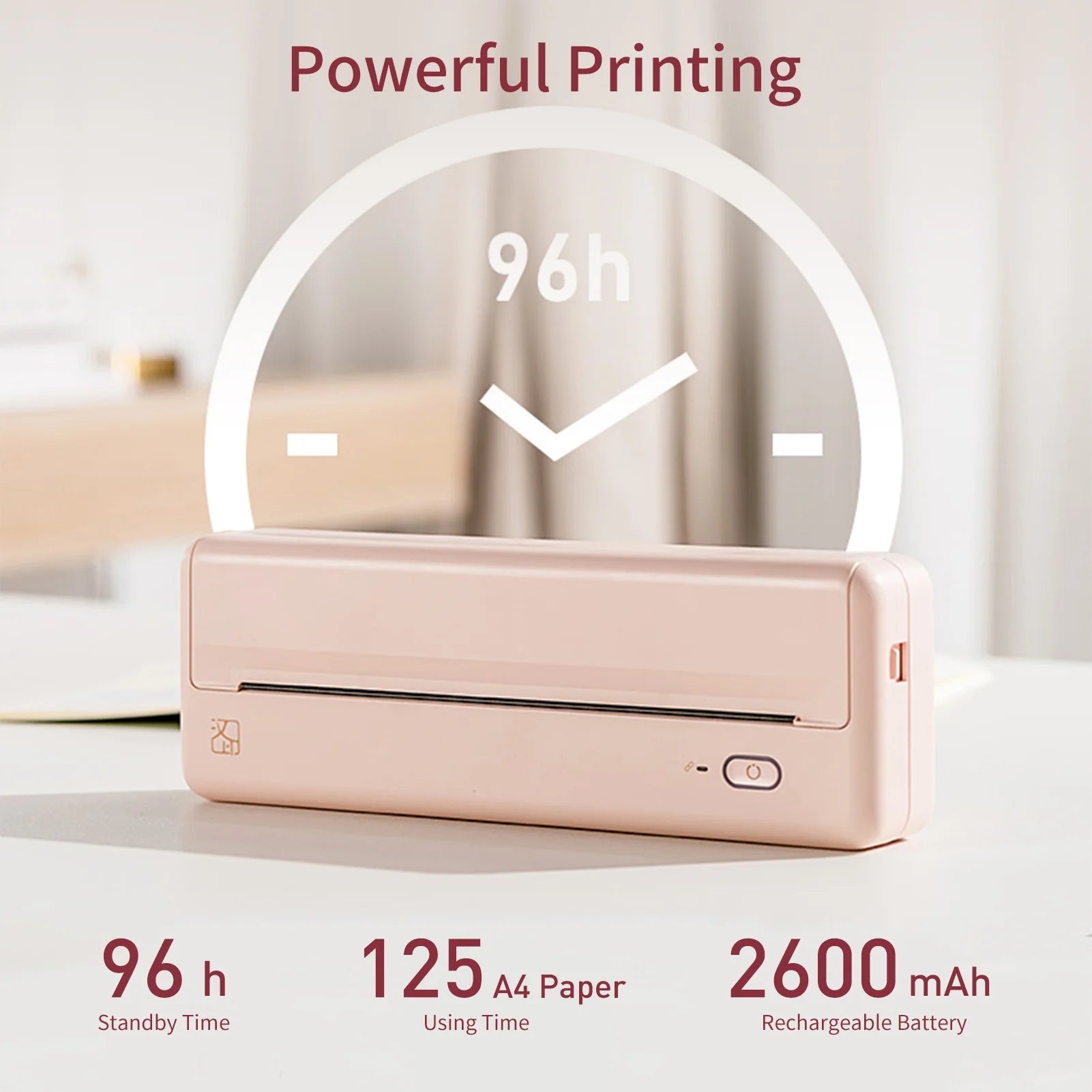 Portable Wireless Thermal Inkless Printer - Compatible with Android, iOS & Laptops - Stylish Beige Design