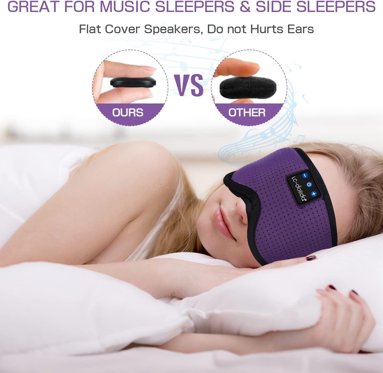 Ultra-Thin Bluetooth Sleep Mask with Wireless Headphones - Perfect for Side Sleepers and Relaxing Music Enjoyment